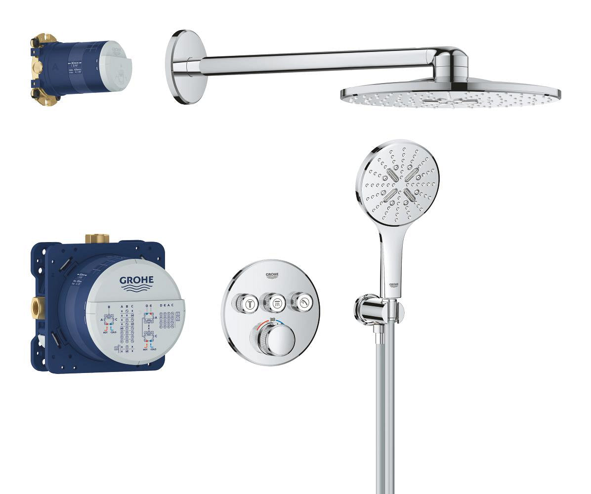 Grohe Grohtherm Smartcontrol Comfortset M. Afbouwdeel Rond V. Inb. Douchekraan Therm. + Smartbox M. Hoofddouche ?310 En Handdouche Chroom 34863000