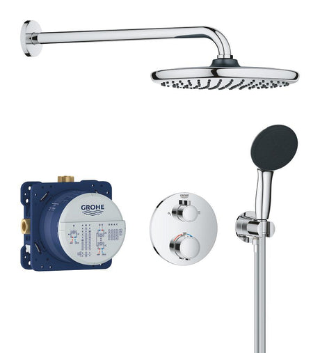 Grohe Precision Showerset Compleet M. Handdouche ?11Cm M. 2 Straalsoorten En Hoofddouche ?25Cm M. Inbouw Douchekraan Therm. Rond M. Omstel Chroom 34883000