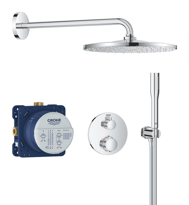 Grohe Precision Showerset Compleet M. Handdouche Stick M. 1 Straalsoort En Hoofddouche ?31Cm M. Inbouw Douchekraan Therm. Rond M. Omstel Chroom 34880000