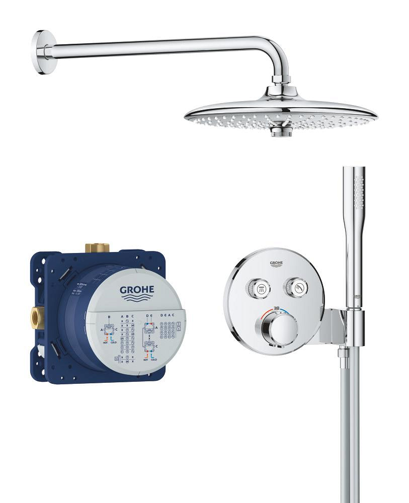 Grohe Precision Smart Control Showerset Compleet M. Handdouche Stick M. 1 Straalsoort En Hoofddouche ?26Cm M. Inbouw Douchekraan Therm. Rond M. 2 Functies Chroom 34878000