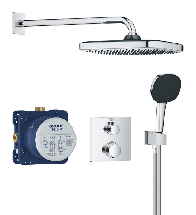 Grohe Precision Showerset Compleet M. Handdouche ?11Cm M. 2 Straalsoorten En Hoofddouche 25X25Cm M. Inbouw Douchekraan Therm. Vierkant M. Omstel Chroom 34882000