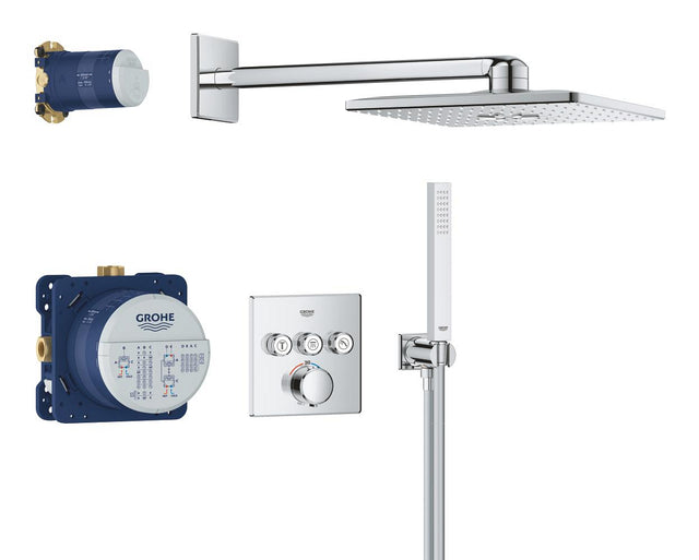 Grohe Precision Smart Control Showerset Compleet M. Handdouche Stick M. 1 Straalsoort En Hoofddouche 31X31Cm M. Inb. Douchekraan Therm. Vierkant M. 3 Functies Chroom 34875000