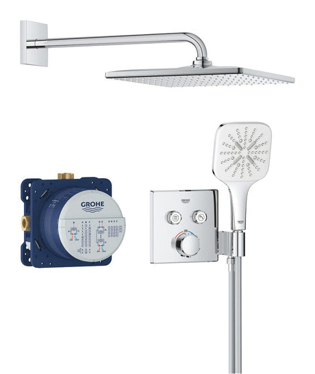 Grohe Precision Smart Control Showerset Compleet M. Handdouche ?13Cm M. 3 Straalsoorten En Hoofddouche 31X31Cm M. Inb. Douchekraan Therm. Vierkant M. 2 Functies Mat Zwart 34876000