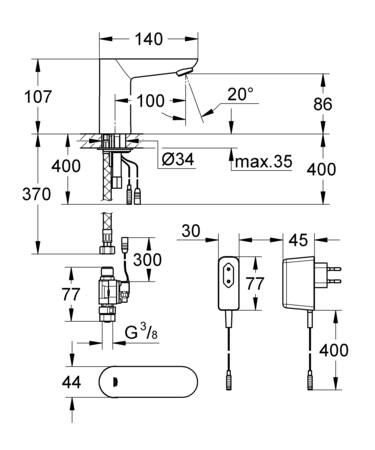 Grohe Euroeco Cosmopolitan E Infrarood Elektronische Wastafelkraan Zond