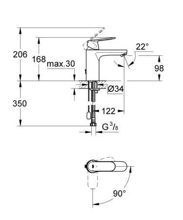 Grohe Eurosmart Cosmopolitan Wastafelmengkraan;M-Size