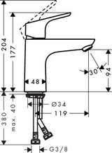 Hansgrohe Hg Basin Mixer 100 Focus Lowflow Chrome Without Pull Rod