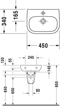 Duravit D-Code Fonteintje Wit Hoogglans 450 Mm