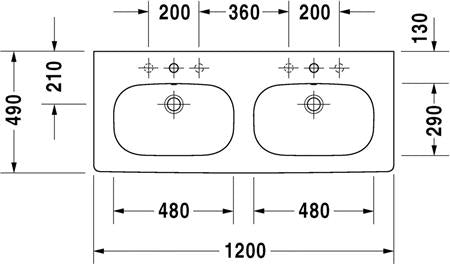 Duravit D-Code Dubbele Wastafel Wit Hoogglans 1200 Mm