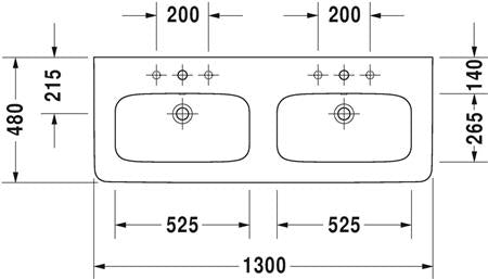 Duravit Durastyle Dubbele Wastafel Wit Hoogglans 1300 Mm