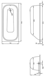 Betteclassic 1700X750X450 Mm Wit Geglazuurd Titanium-Staal Bade...