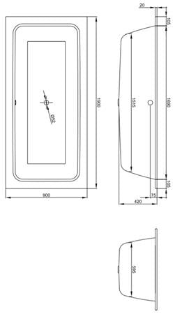 Betteone 1900X900X420 Mm Wit Geglazuurd Titanium-Staal Baden I...