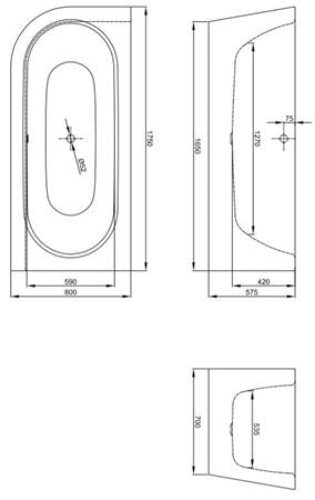 Bettestarlet V Silhouette 1750X800X420 Mm Wit Geglazuurd Titaniu...