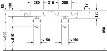 Duravit Me By Starck Dubbele Wastafel Wit Hoogglans 1300 Mm