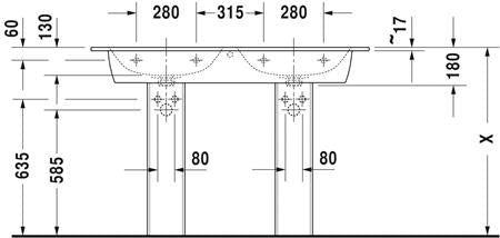 Duravit Me By Starck Dubbele Wastafel Wit Hoogglans 1300 Mm