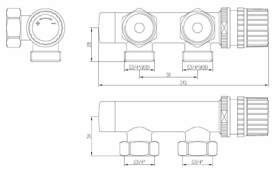 Riko Set Thermostatisch Onderblok Haaks-Links