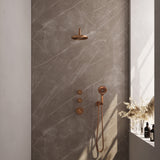 Brauer Copper Carving Thermostatische Inbouw Regendouche Set 09 Met 20 Cm Douchekop En Gebogen Muurarm En 3-Standen Handdouche En Doucheslang En Wandaansluitbocht Koper Geborsteld Pvd