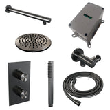 Brauer Gunmetal Edition Thermostatische Inbouw Regendouche 3-Weg Omstelling Set 25 Met 20 Cm Douchekop En Rechte Muurarm En Staaf Handdouche En Doucheslang En Wandaansluitbocht Gunmetal Geborsteld Pvd