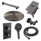 Brauer Gunmetal Edition Thermostatische Inbouw Regendouche 3-Weg Omstelling Set 32 Met 30 Cm Douchekop En Rechte Muurarm En 3-Standen Handdouche En Doucheslang En Wandaansluitbocht Gunmetal Geborsteld Pvd