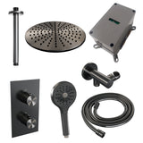 Brauer Gunmetal Edition Thermostatische Inbouw Regendouche 3-Weg Omstelling Set 36 Met 30 Cm Douchekop En Plafondarm En 3-Standen Handdouche En Doucheslang En Wandaansluitbocht Gunmetal Geborsteld Pvd