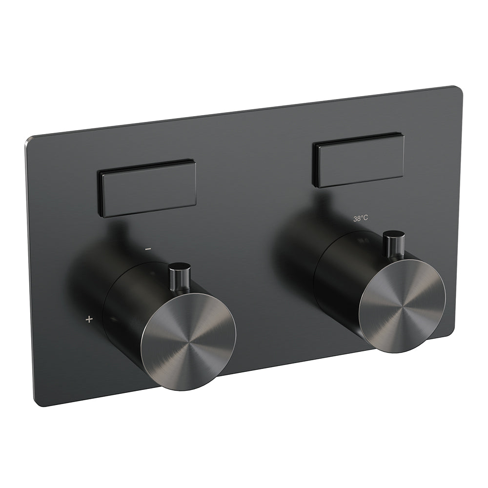 Brauer Gunmetal Edition Thermostatische Inbouw Regendouche Met Drukknoppen Set 50 Met 30 Cm Douchekop En Rechte Muurarm En Staaf Handdouche En Doucheslang En Wandaansluitbocht Gunmetal Geborsteld Pvd