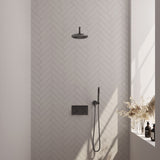 Brauer Gunmetal Edition Thermostatische Inbouw Regendouche Met Drukknoppen Set 51 Met 20 Cm Douchekop En Gebogen Muurarm En Staaf Handdouche En Doucheslang En Wandaansluitbocht Gunmetal Geborsteld Pvd