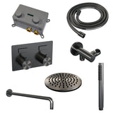 Brauer Gunmetal Edition Thermostatische Inbouw Regendouche Met Drukknoppen Set 51 Met 20 Cm Douchekop En Gebogen Muurarm En Staaf Handdouche En Doucheslang En Wandaansluitbocht Gunmetal Geborsteld Pvd