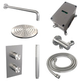 Brauer Brushed Edition Thermostatische Inbouw Regendouche 3-Weg Omstelling Set 27 Met 20 Cm Douchekop En Gebogen Muurarm En Staaf Handdouche En Doucheslang En Wandaansluitbocht Rvs Geborsteld Pvd
