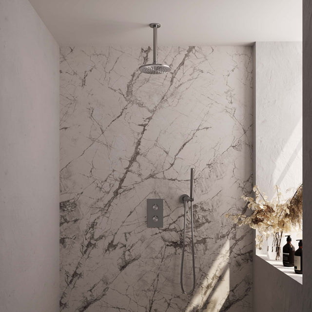 Brauer Brushed Edition Thermostatische Inbouw Regendouche 3-Weg Omstelling Set 29 Met 20 Cm Douchekop En Plafondarm En Staaf Handdouche En Doucheslang En Wandaansluitbocht Rvs Geborsteld Pvd