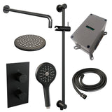 Brauer Black Edition Thermostatische Inbouw Regendouche 3-Weg Omstelling Set 45 Met 20 Cm Douchekop En Gebogen Muurarm En 3-Standen Handdouche En Doucheslang En Geïntegreerde Glijstang Mat Zwart