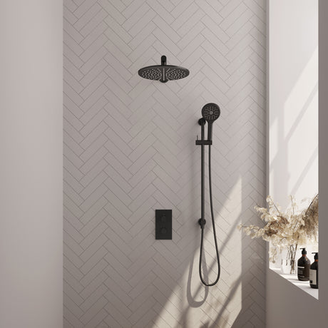 Brauer Black Edition Thermostatische Inbouw Regendouche 3-Weg Omstelling Set 44 Met 30 Cm Douchekop En Rechte Muurarm En 3-Standen Handdouche En Doucheslang En Geïntegreerde Glijstang Mat Zwart