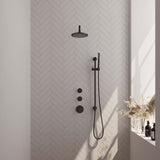 Brauer Black Edition Thermostatische Inbouw Regendouche Set 15 Met 20 Cm Douchekop En Gebogen Muurarm En Staaf Handdouche En Doucheslang En Geïntegreerde Glijstang Mat Zwart