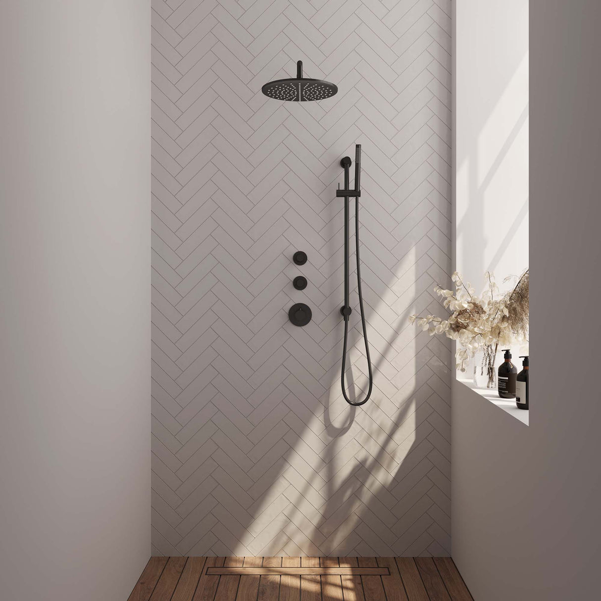 Brauer Black Edition Thermostatische Inbouw Regendouche Set 16 Met 30 Cm Douchekop En Gebogen Muurarm En Staaf Handdouche En Doucheslang En Geïntegreerde Glijstang Mat Zwart