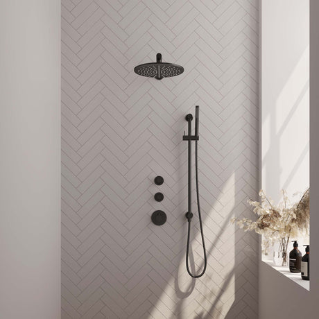 Brauer Black Carving Thermostatische Inbouw Regendouche Set 14 Met 30 Cm Douchekop En Rechte Muurarm En Staaf Handdouche En Doucheslang En Geïntegreerde Glijstang Mat Zwart