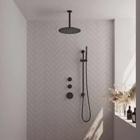 Brauer Black Carving Thermostatische Inbouw Regendouche Set 18 Met 30 Cm Douchekop En Plafondarm En Staaf Handdouche En Doucheslang En Geïntegreerde Glijstang Mat Zwart