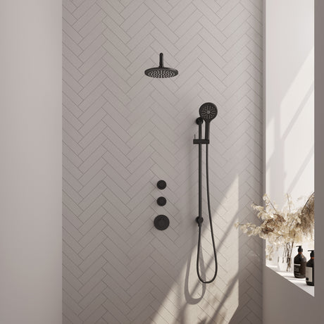 Brauer Black Carving Thermostatische Inbouw Regendouche Set 21 Met 20 Cm Douchekop En Gebogen Muurarm En 3-Standen Handdouche En Doucheslang En Geïntegreerde Glijstang Mat Zwart