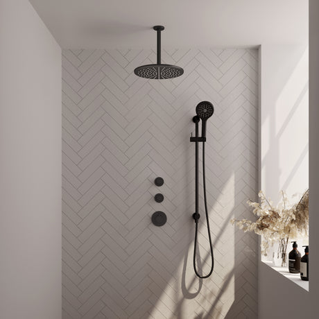 Brauer Black Carving Thermostatische Inbouw Regendouche Set 24 Met 30 Cm Douchekop En Plafondarm En 3-Standen Handdouche En Doucheslang En Geïntegreerde Glijstang Mat Zwart