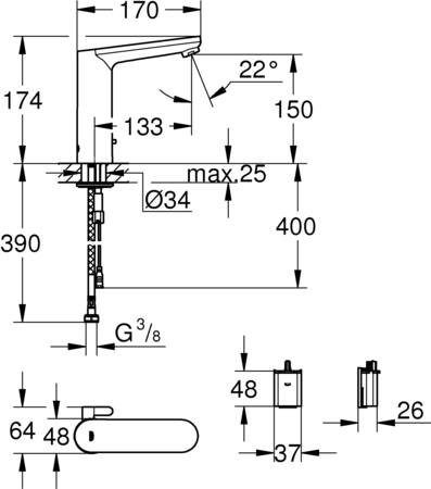 Grohe Eurosmart Cosmopolitan E Infrarood Elektronische Wastafelmengkraa