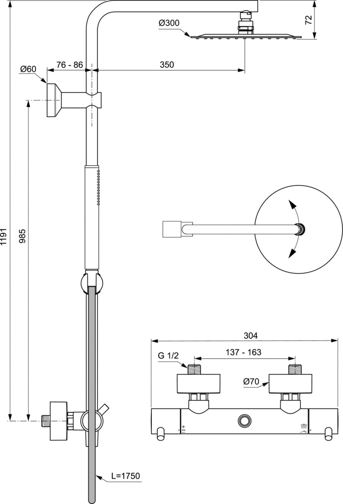 Ideal Standard Ceratherm T125 Douchesysteem Met Pengrepen Chroom