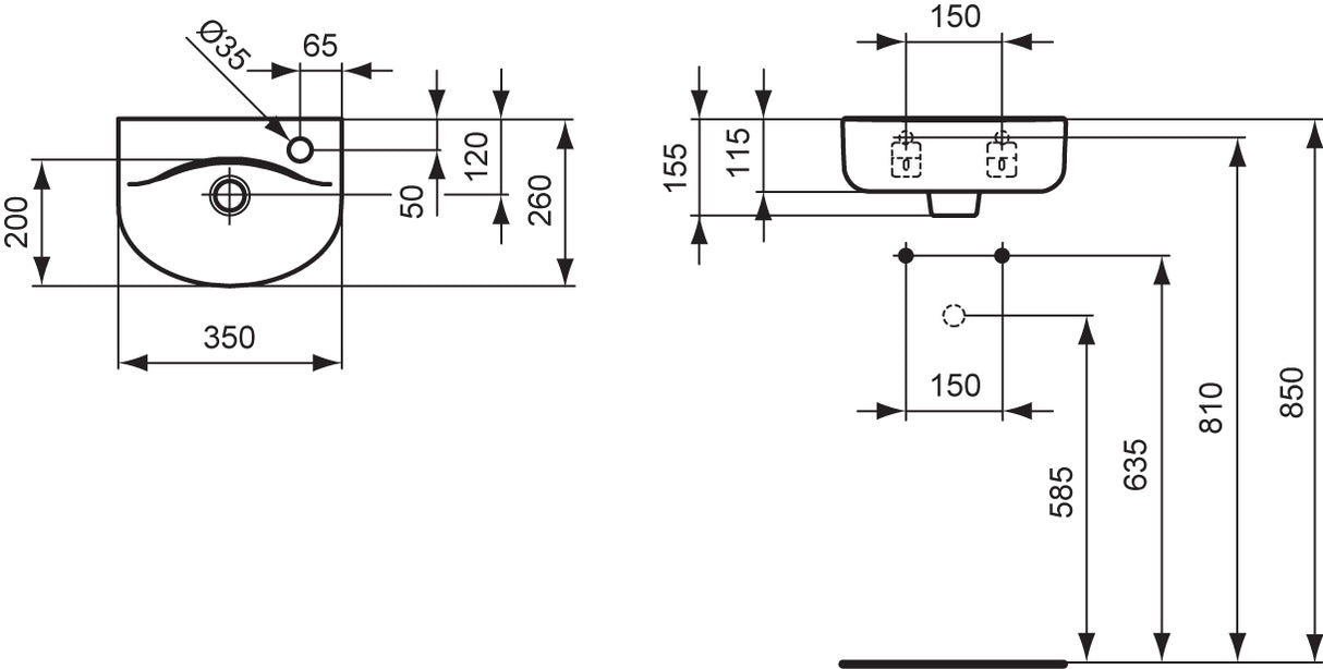 Ideal Standard Connect Fontein 350X260X155Mm Met 1 Kraangat Rechts Met Overl Gl Wit