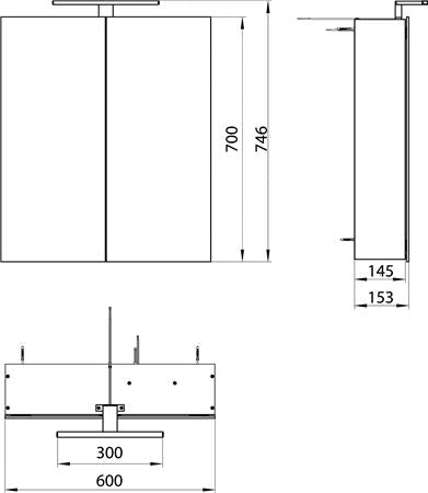 Emco Mee Spiegelkast Led Opbouw 2 Deuren 600Mm