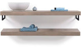 Looox Wooden Base Shelf Duo 200 Cm Eiken Old Grey Handdoekhouders Geb. Rvs