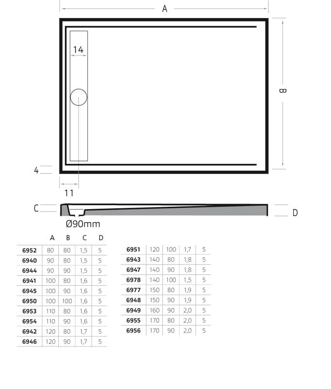 Xenz Easy Tray Douchevloer  90X80  Wit