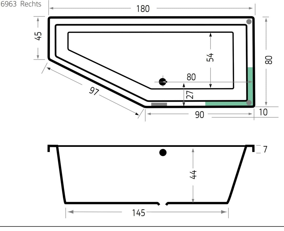 Xenz Society Compact Rechts Bad  180X80  Wit